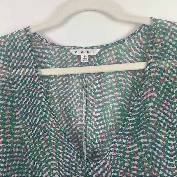 CAbi Sheer Kimono Top Cinched Tie Waist Deep V-Neck Multicolor Pattern Small - Picture 2 of 11